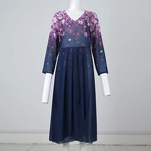 Vestidos casuais zefotim para mulheres 2023 manga comprida Floral Flowy V Disco Maxi Dress Fashion Sun Boho Flowy Dressos