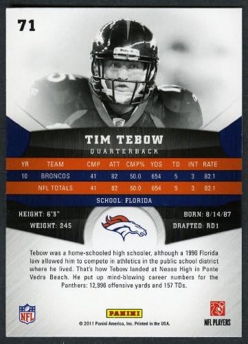 2011 Panini Gridiron Gear 71 Tim Tebow - Denver Broncos