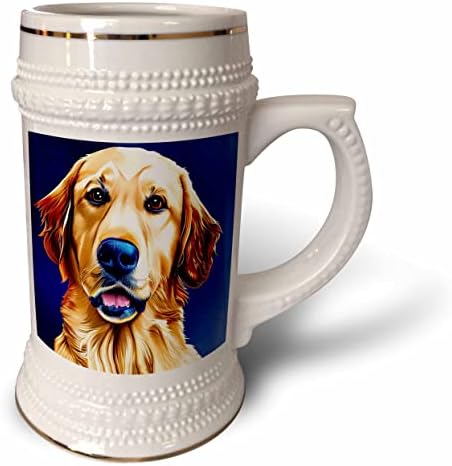 3drose charmos Golden retriever cão rosto no azul. Arte digital. - 22 onças de caneca