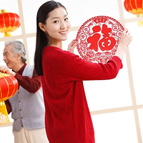 Decorações do Ano Novo Chinês 2023 Caixa de presente, dísticos do festival de primavera Conjunto Chunlian com enxadas vermelhas chinesas, adesivos de parede de personagem Fu presentes para o ano novo de celebração do Ano Novo de Coelho