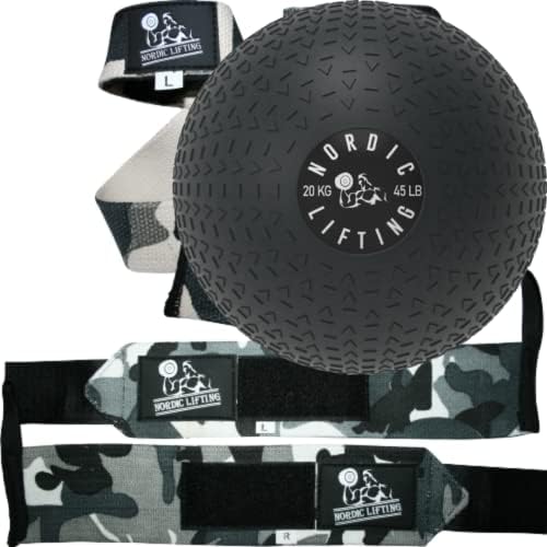 Pacote de pulseiras e tiras de elevação - pacote cinza camuflado com bola slam 35lb