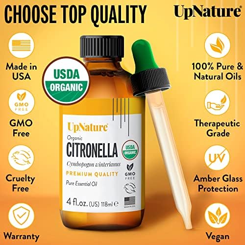 Óleo Citronela Orgânico Enorme 4 oz-Organo Certificado pelo USDA Oil Puro Citronela, grau terapêutico, não diluído, não OGM-impulso