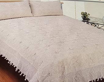 AMT Made Made Crochet Lace Bed Conjunto - Almofado de travesseiro + Campa de cama / cama, roupas de cama, tamanho da