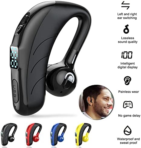 Charella 9Ho fone de ouvido único com microfone Bluetooth 5 2 LED de fone de ouvido Exibir fone de ouvido à prova d'água sem fio
