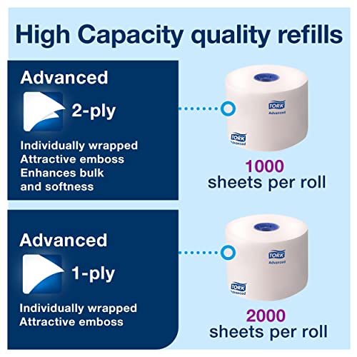 Distribuidor de papel de papel higiênico Tork Tork T26, alta capacidade, faixa de elevação, 6,5 x 6,3 x 14,2 , 555620