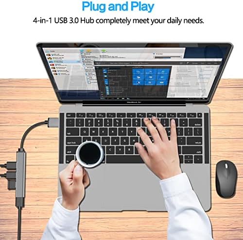 USB Hub, Miuolv 4-Porta USB 3.0 Hub Ultra-Slim Data Splitter USB Carregamento Suportado Compatível com MacBook Pro
