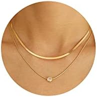 Colar de 17 milhas em camadas de ouro para mulheres meninas, 14k Colares de pendentes CZ de 14k, colar de gargantilha de cadeia