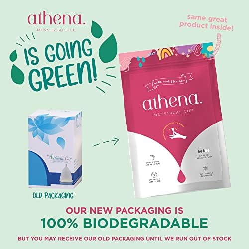 Athena grande copo de silicone - Copas de período reutilizável para menstruação - Soft confortável e amigável ao meio ambiente - 12 horas de proteção de vazamentos orgânicos e 15 anos - adolescente ou adulto