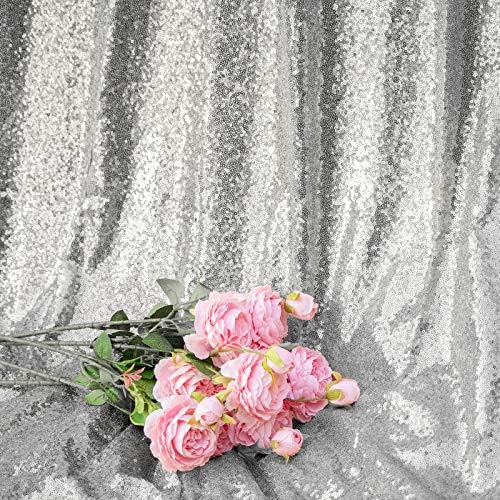 Jyflzq Silver Sequin Cortans Centras de 8ft x 8 pés 1 painel Glitter Booth Cenários de fotografia brilhante cortinas de
