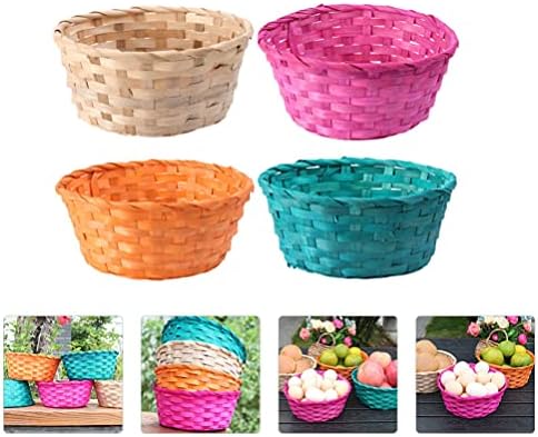 Cestas de armazenamento de arame de arame 4pcs cestas de frutas tecidas Bambu redondo cesta de cesta de fruta tigela de alimentos