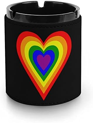 LGBT Rainbow Heart Cigarreting Ashtray PU Leather Bandeja de Cinza para Decoração de Desktop de escritório em casa