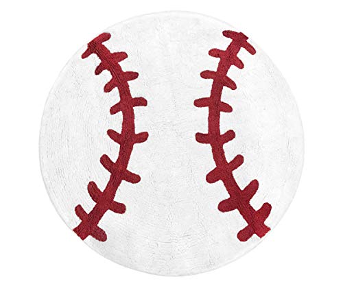Doce JoJo Designs Red e White Round Stcen Floor Tapete ou tapete de banho para coleção de esportes de patch de beisebol