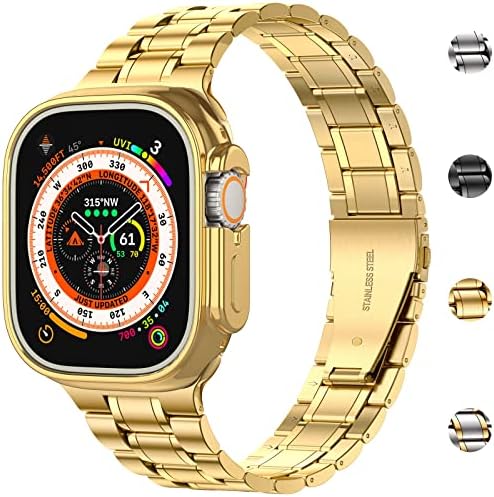 Banda de aço inoxidável sólida Miohhr compatível com Apple Watch 49mm 45mm 44mm 42mm 41mm 40mm 38mm, alça de metal para Iwatch Series