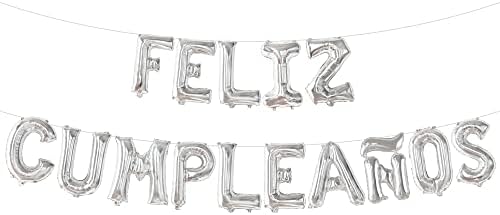 Katchon, Silver Feliz Cumplekanos Balloons Banner - 16 polegadas | Banner de Cumplekanos Silver Feliz para Decorações de Feliz Cumpleano | Mylar feliz aniversário, cartas para decorações de aniversário espanhol