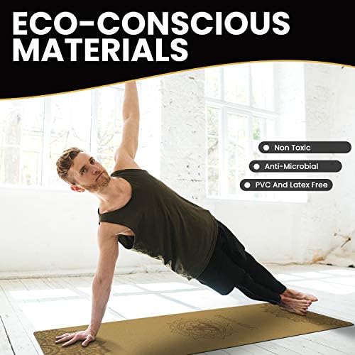 Yoga World Cork Mandala Yoga MAT - Equipamento de borracha TPE anti -skid não deslizante - Equipamento de exercício macio, grosso e durável para pilates e treino doméstico - almofada de piso biodegradável consciente ecologicamente consciente - 72 x 24