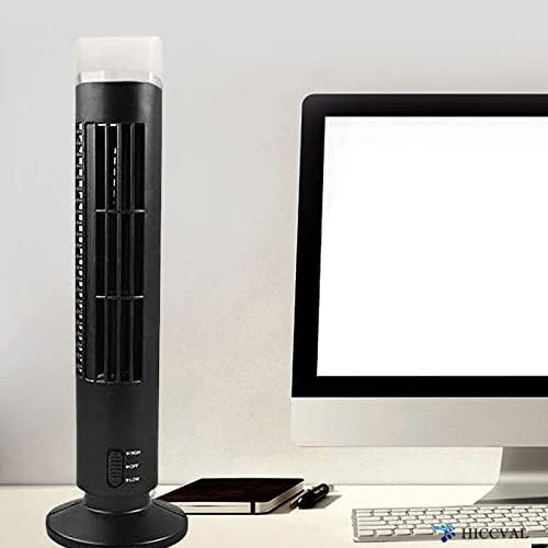 Hiccval Tower Fan com luz noturna, USB Recarregável sem fãs Torre Tower Electric Mini Stand Up Fan Conditioner, Fan de refrigeração para o quarto, Presentes de verão em casa Black
