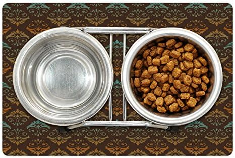 Lunarable Damask Pet tapete para comida e água, estilo de estilo vitoriano vintage com design simétrico de efeitos,