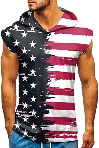 Miashui Top Body Suits Men Men's Casual Sports Independence Day Fand Fitness Sports Sports sem mangas colete com capuz Top top masculino