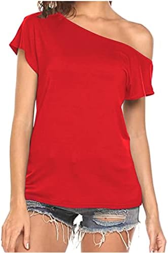 Camisas femininas colar de cor sólida colarinho fora das camisetas de ombro verão Sexy Sexy Comfy Tees Tops de manga