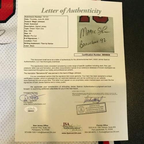 1992 Magic Johnson assinou o jogo usado Jersey JSA COA - Autographed NBA Jerseys