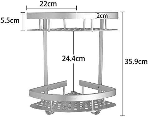 Srhmyww prateleira de canto do banheiro prateado, prateleira de chuveiro de 2 camadas de alumínio, cesta para armazenamento de shampoo,