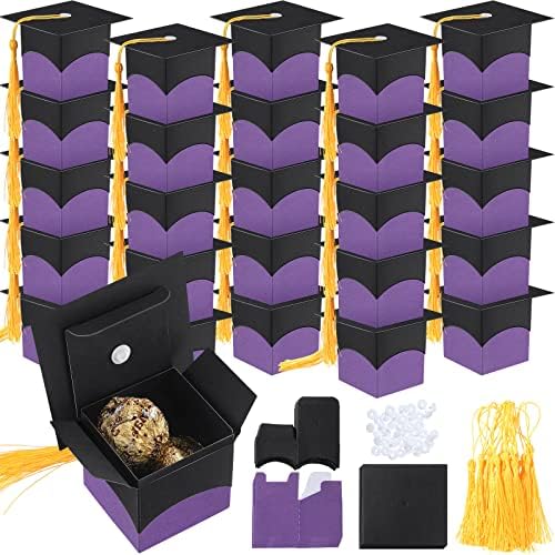 Outus 2023 Partido de graduação Favora caixas de doces Decorações de graduação Caixa de tampa roxa Presente caixa com