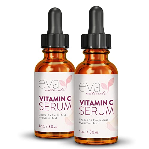 EVA Naturals 20% de soro de vitamina C para face, soro de face pura de vitamina C para rugas, acne, pele seca e manchas escuras - soro