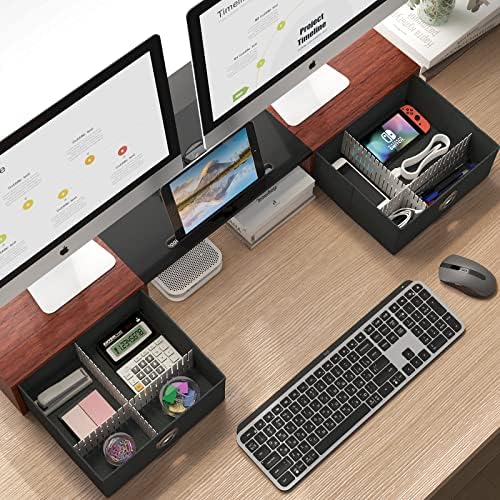 Westree Dual Monitor Stand Riser com duas gavetas, Monitor de armazenamento extra grande para 2 monitores, suporte