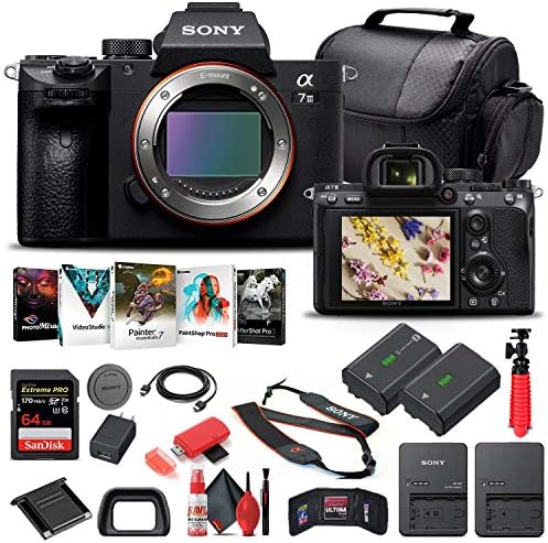 Sony Alpha A7 III Câmera digital sem espelho + Card de memória de 64 GB + NP-FZ-100 Bateria + Software de Foto Corel + Case + Carregador Externo + Card Reader + Cabo HDMI + Mais