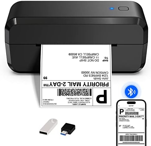 Impressora de etiqueta térmica Popobuy Bluetooth para pacotes de remessa, impressora de etiqueta de remessa sem fio 4x6, compatível