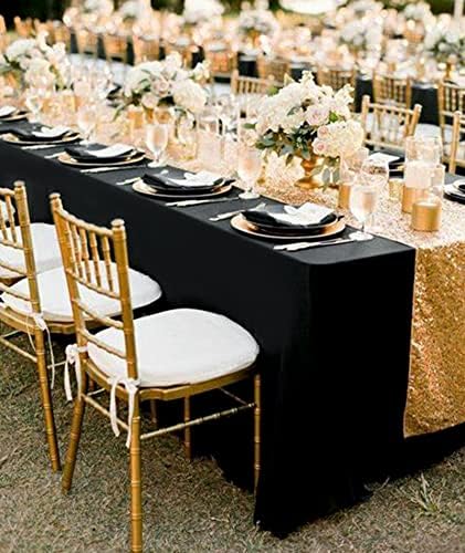 4 Pacote de toalha de mesa preta para mesa de mesa para 8 pés Tabela de retângulo - Tampa de mesa de retângulo de poliéster de tecido lavável para mesa de buffet, festas, aniversário, casamento, feira de negócios