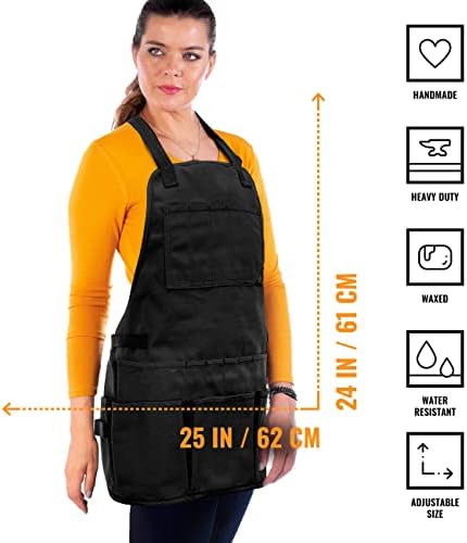 Sob o ny Sky Tool Apron - 20 bolsos e caça -níqueis, travessa, tela encerada de serviço pesado - madeira, jardim, loja