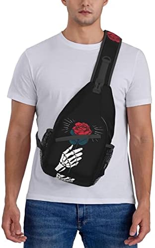 Pwakvom Skull Hand com Rose Sling Bag Crossbody Sling Mochila Viagem Caminhando Daypack Sacos de ombro de ombro para mulheres