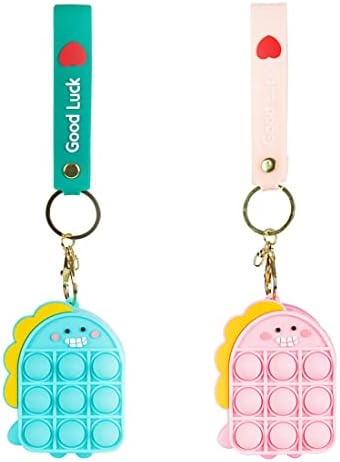 2PC Mini Pop Fidget Toy Keychain, Silicone Cute Dinosaur Pop Bubbles Keychain, brinquedo da ponta dos dedos para aliviar