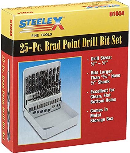 SteelEx D1034 Deluxe Brad Point Bit Set, 25 peças