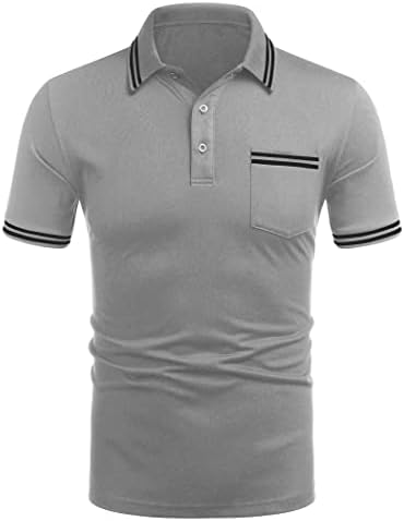 Manga de manga curta masculina de coofandy Mangas listradas de listrada de fit fit casual polo golfe camiseta com bolso
