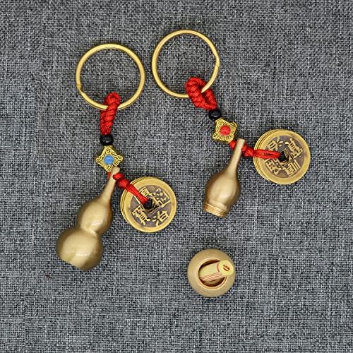 Annyz 2 peças Keychains chineses Keychains Feng Shui Moedas com Brass Calabash Wu Lou Key Rings para boa sorte