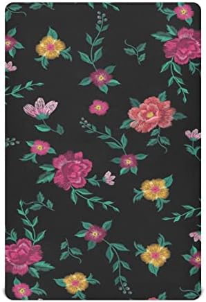 Rosas coloridas vintage lençóis de berço de flores para meninas meninas mini lençóis de berço respiráveis ​​e respiráveis ​​para o