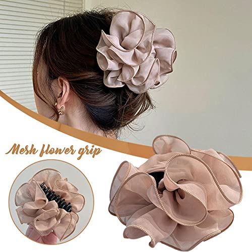 1/2pcs grande chiffon clipe pêlos laço de cabelo grande tecido fita de fita de flores maxilar para mulheres clipes de garra acessórios rosa