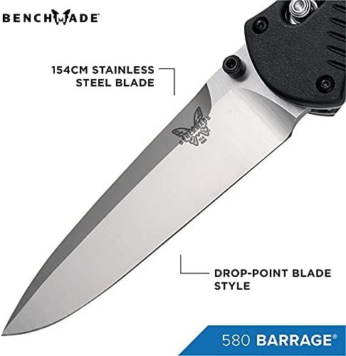 Benchmade - barragem 580, lâmina de ponto de gota, borda simples, acabamento acetinado, feito nos EUA