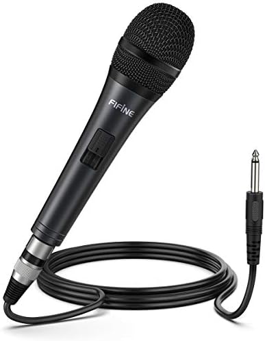 Microfone com fio e microfone de computador, microfone vocal dinâmico Fifine com o interruptor ligado e desligado para karaokê, vocal