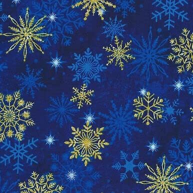 Stonehenge Christmas Alegria Blue Snowflakes 42x43 Tecido de algodão Northcott