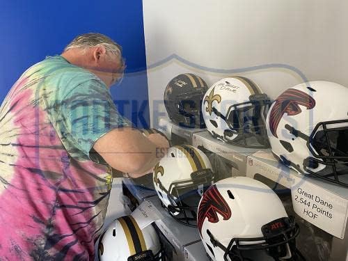 Morten Andersen assinou o capacete lunar autêntico de velocidade de Nova Orleans com a inscrição The Great Dane - capacetes da NFL autografados