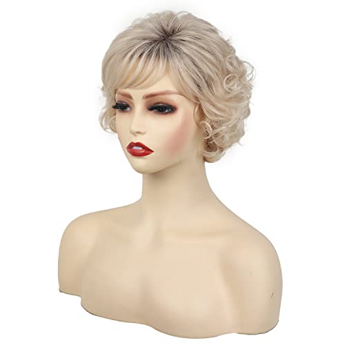 Xiufaxirusi xiufaxirusi loira curta pixie cortado perucas encaracoladas para mulheres brancas ombre curto loiro loira de aparência