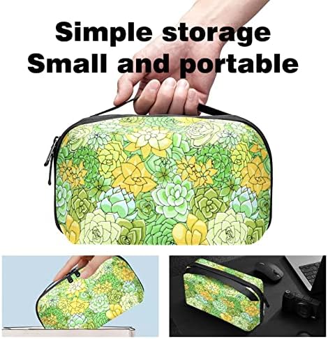 Organizador eletrônico Small Travel Cable Organizer Bag para discos rígidos, cabos, carregador, USB, cartão SD, suculentas amarelas verdes de flores