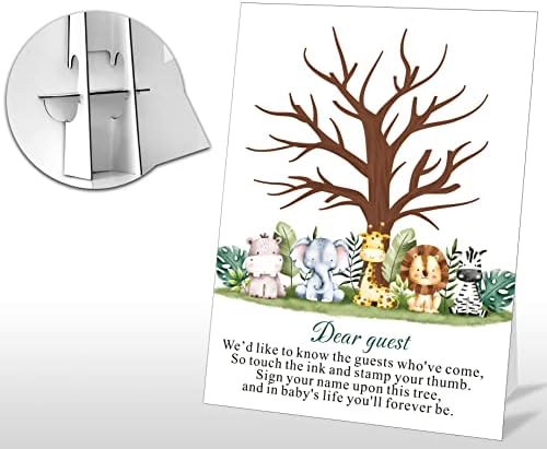 Livro de visitas do Thumbprint Principal de árvore de impressão digital, animal da floresta, graderia Signature Convidar Livro do chá de bebê Aniversário do chá de bebê, 1 sinal –LK-008