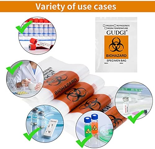 Bolsas de amostra de biohazard gudgi com rótulo de aviso/zip para amostragem e armazenamento em laboratórios, hospitais, clínicas e casas- 6 x 9