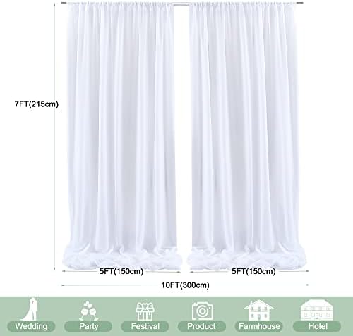 Cortinas brancas de cenário para festas- 10 pés x 7 pés sem rugas cortinas pura cortinas de tecido de chiffon para