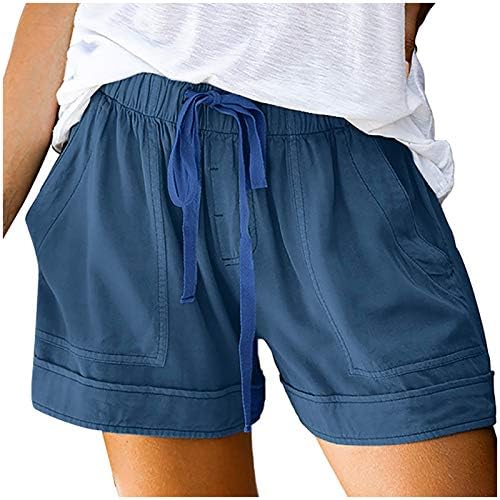 Shorts de linho de algodão Firero para feminino complicações confortáveis ​​emenda casual cintura elástica bolsa de shorts soltos calças