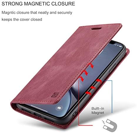 TOHULLE PARA IPHONE XR CASA, CASA DE CARTA DE CASA Vintage Kickstand Caso de couro magnético oculto para iPhone XR - vermelho